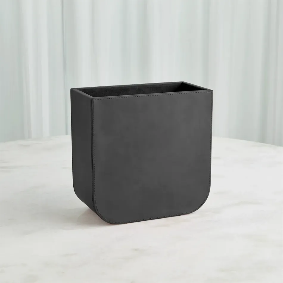 Radius Edge Leather Wastebasket Black