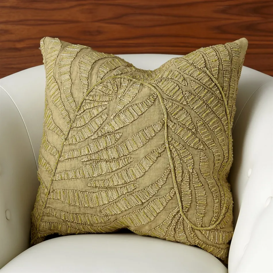 Beaded Palm Leaf Pillow Khaki