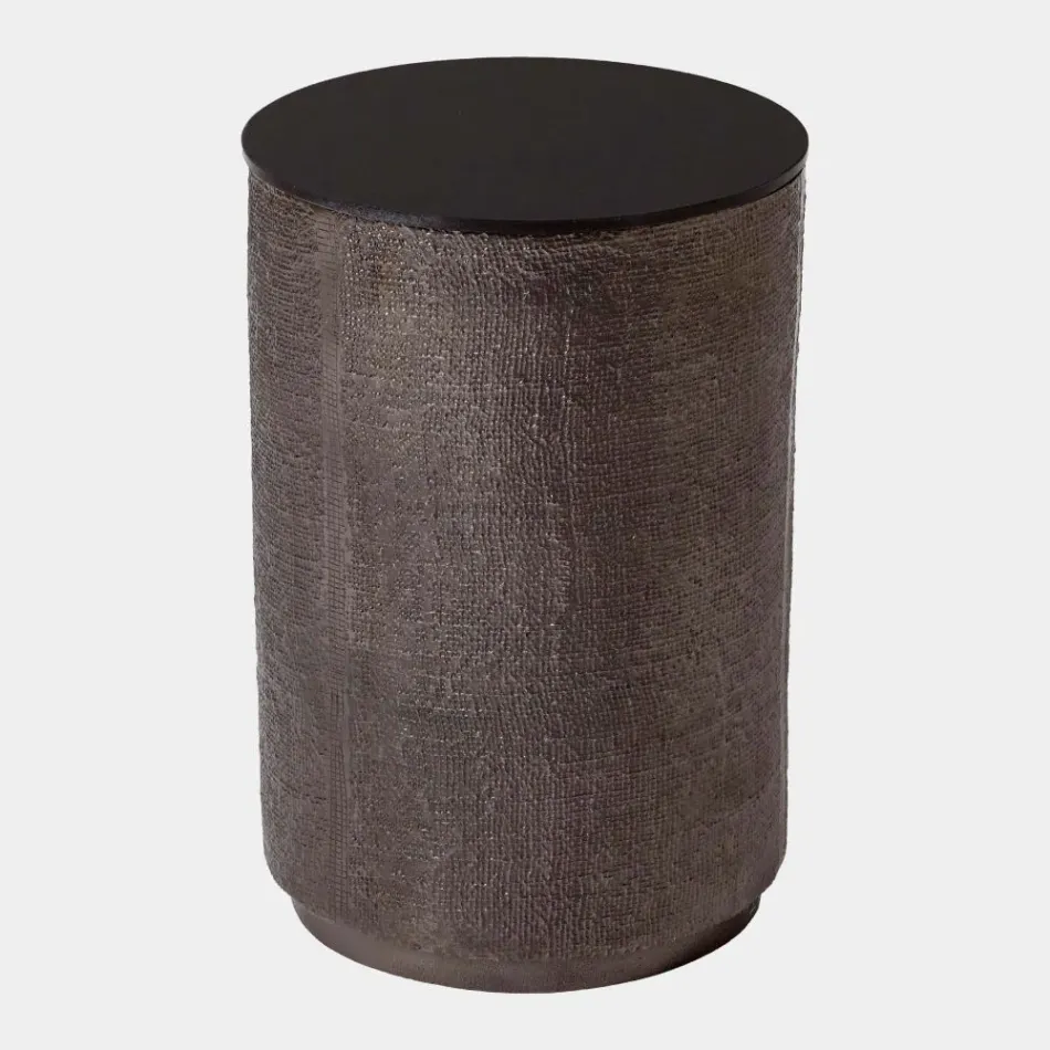 Tomiko Black Nickel Hemp Etched Barrel Table