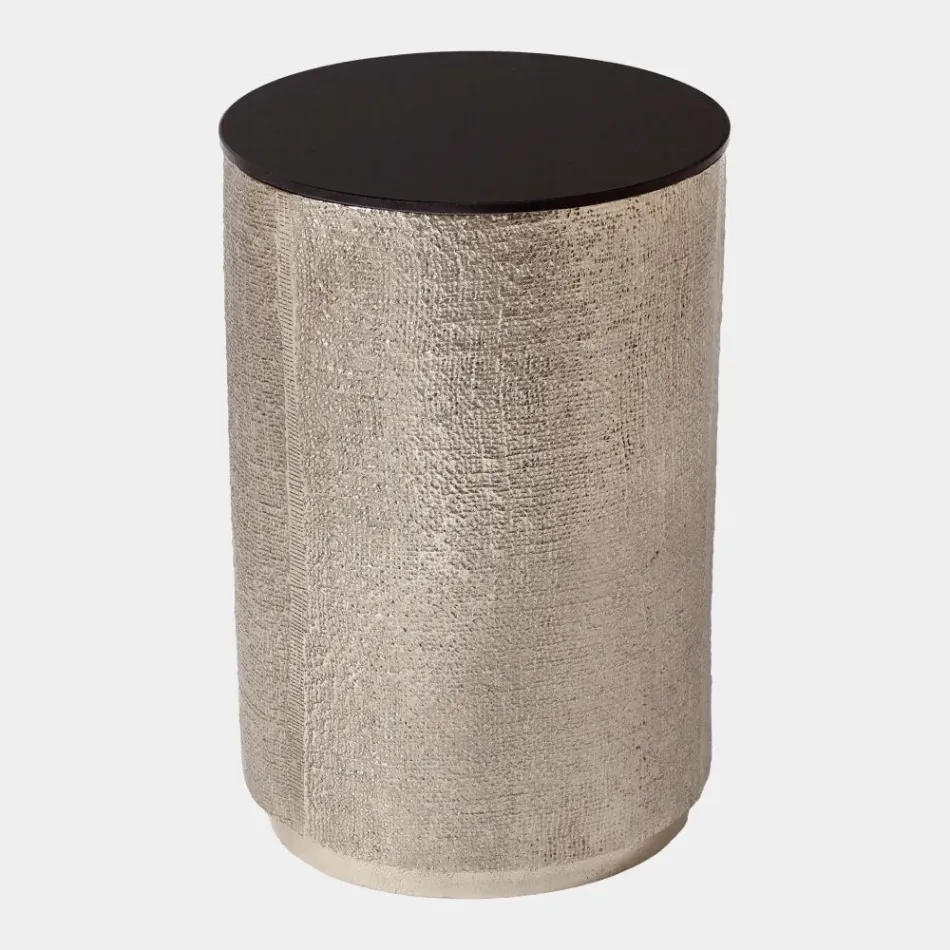 Tomiko Antique Nickel Hemp Etched Barrel Table