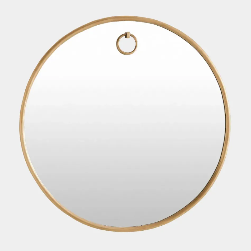 Exposed Antique Brass Round Mirror 48"H x 48"W x 2"D