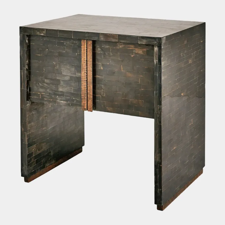 Bjorn Black/Brass Horn Inlay Bedside Table