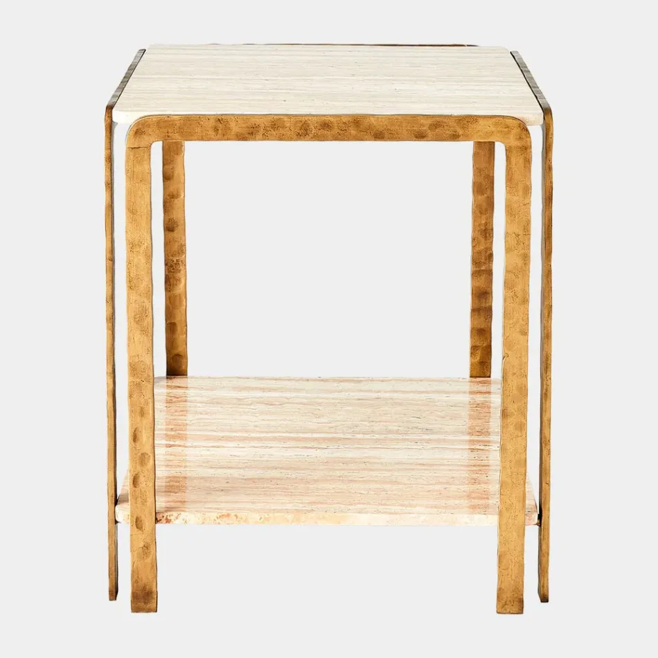 Kraft Light Bronze with Travertine Side Table