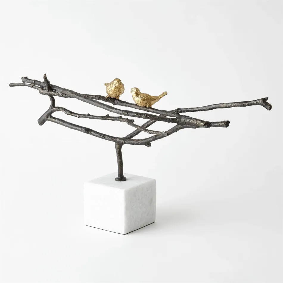 Nesting Birds Sculpture Gold Leaf