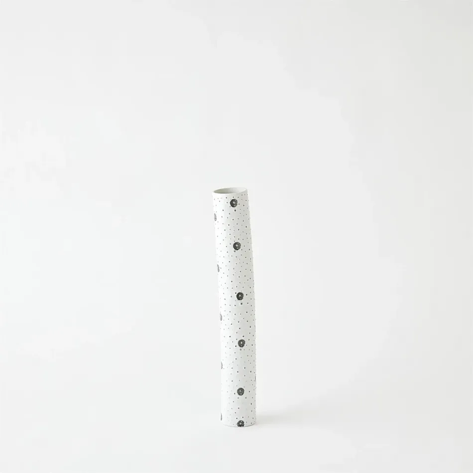 Spotted Tube Vase White w/Black Spots S