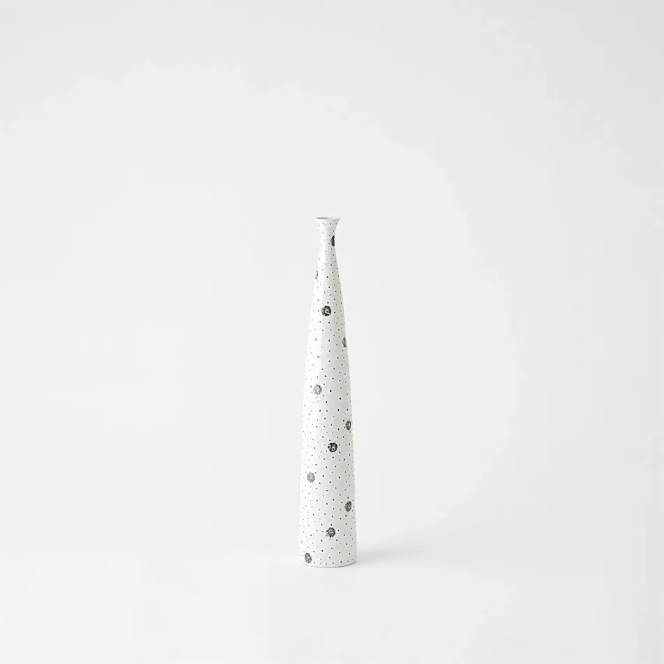 Spotted Tapered Vase White w/Black Spot