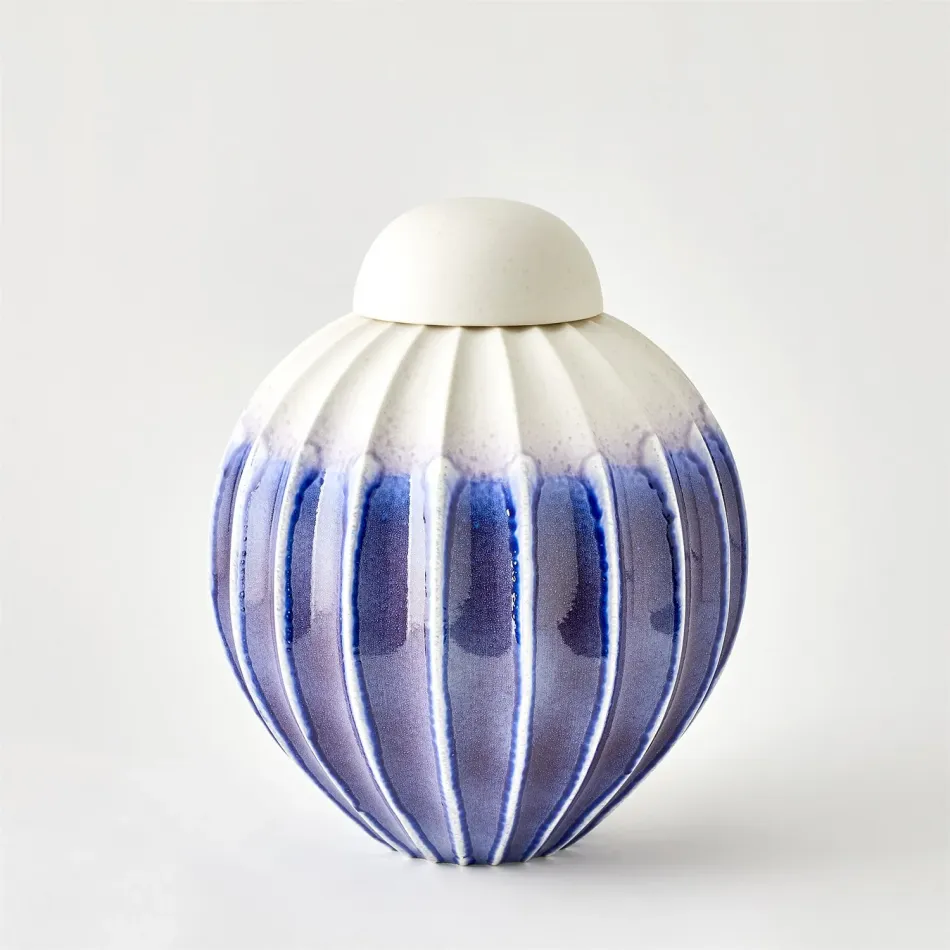 Fluted Jar W/Lid Cobalt Wide