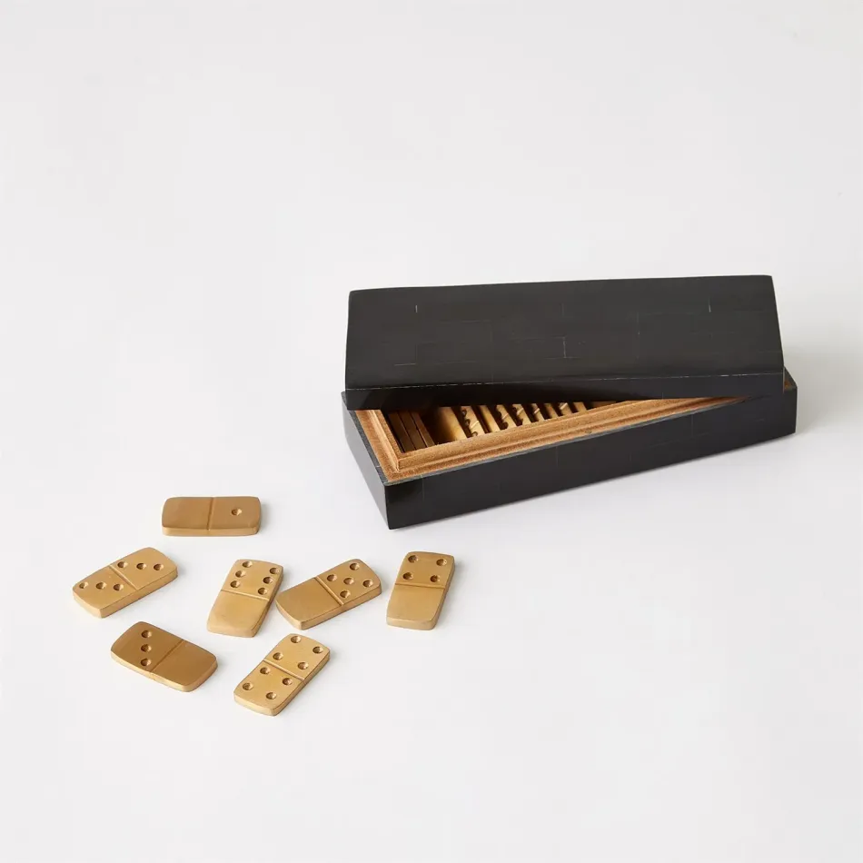 Boxed Bone Domino Set Black