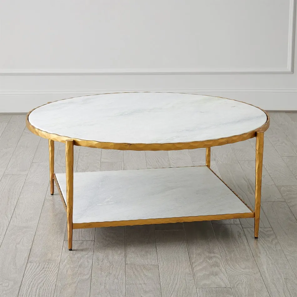 Circle/Square Cocktail Table Gold w/ Wh