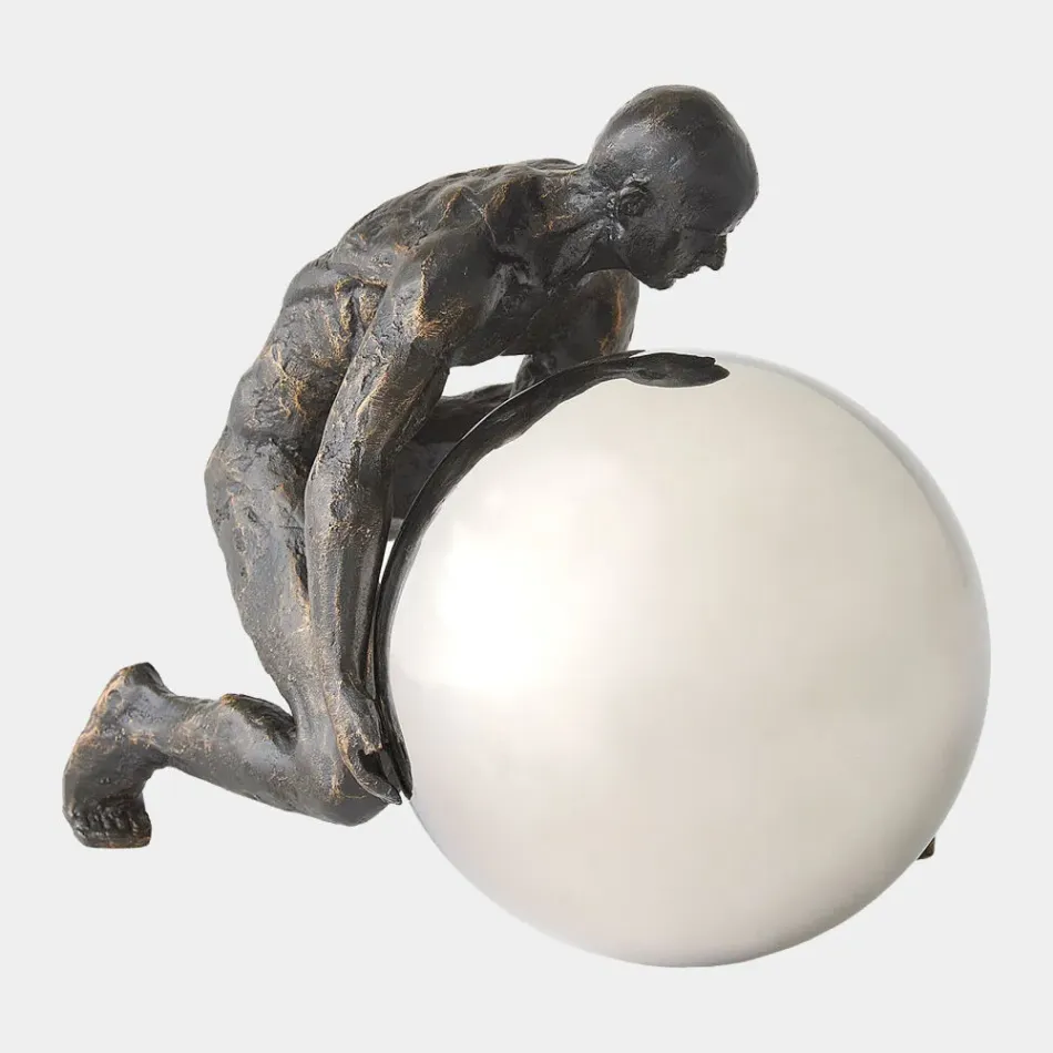 Boulder Man Bronze with Nickel Sphere