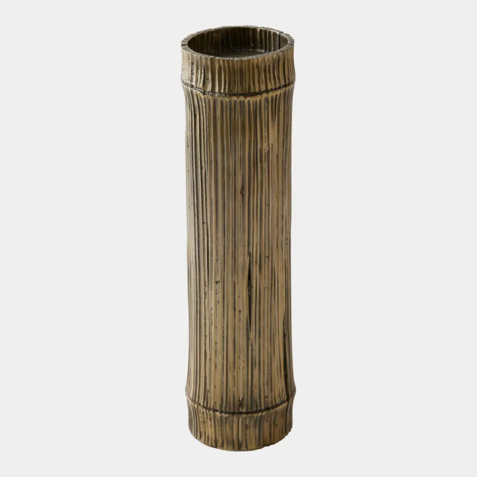 Bamboo Faux Brass Candle Holders 15"H x 4"W x 4"D