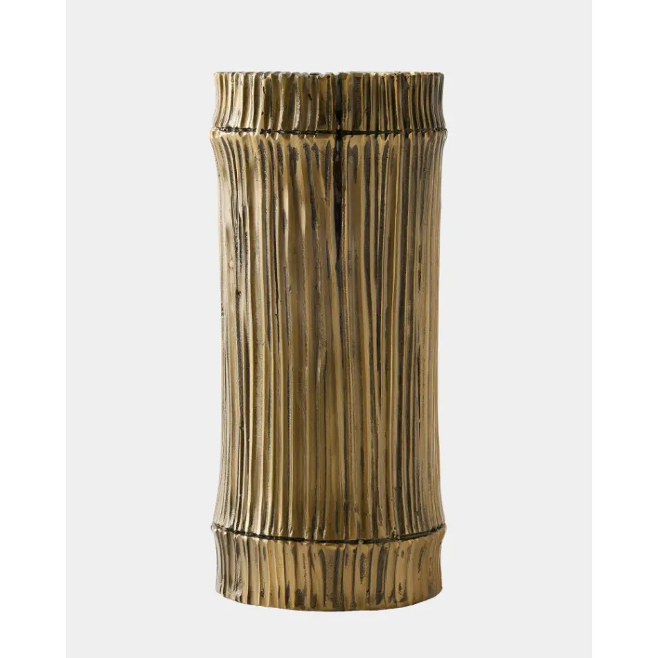 Bamboo Faux Brass Candle Holders 9"H x 4"W x 4"D