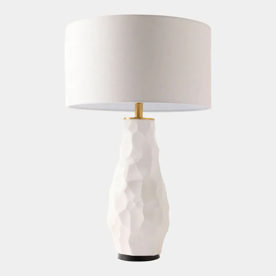 Vasher White Chiseled Ceramic Lamp