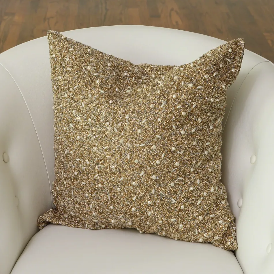 Golden Beaded Pillow