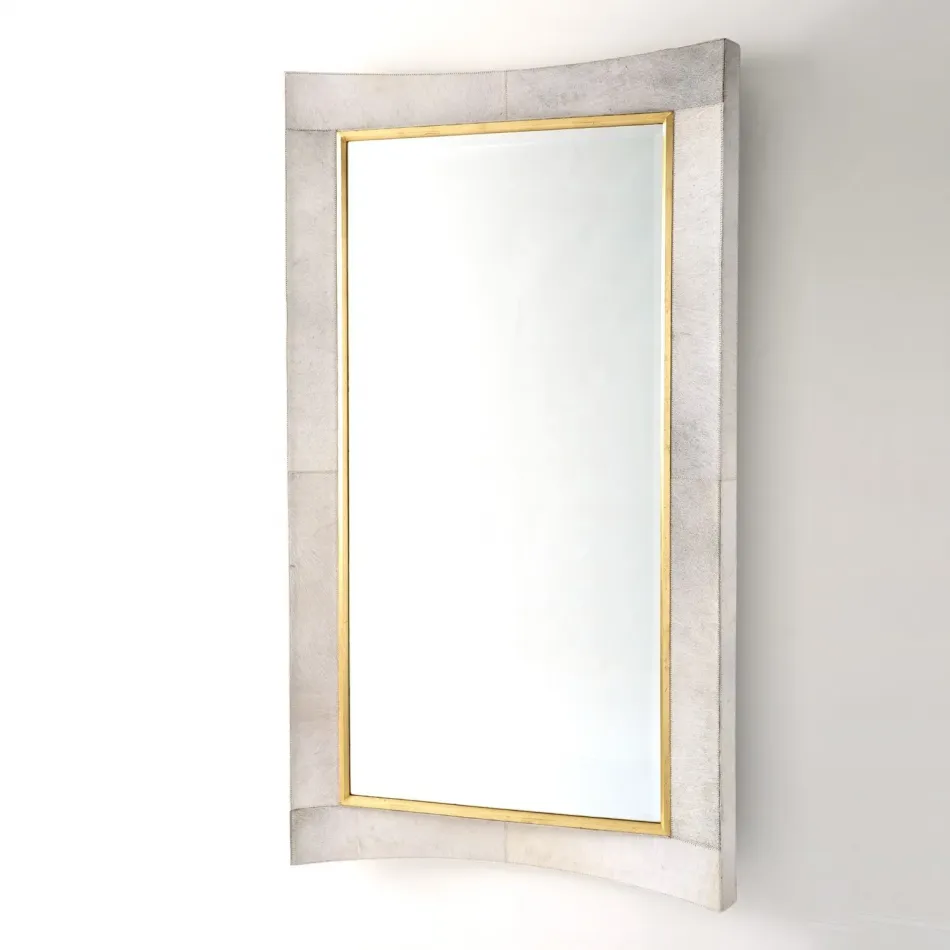 Curved Floor Mirror White Hair on Hide