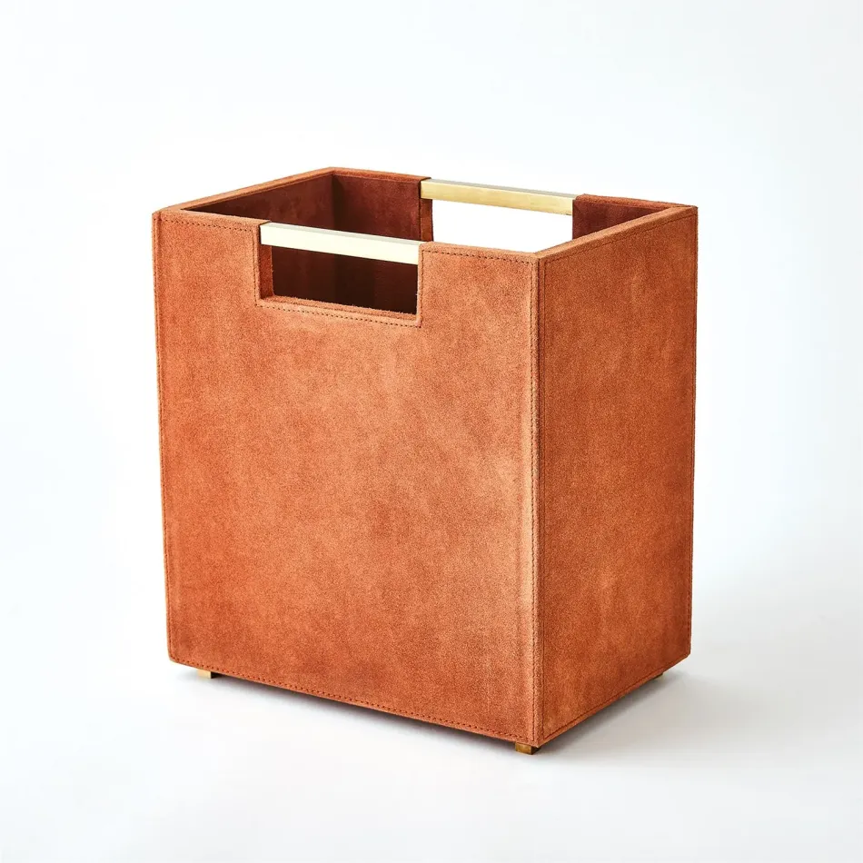 Posh Wastebasket - Rust Suede