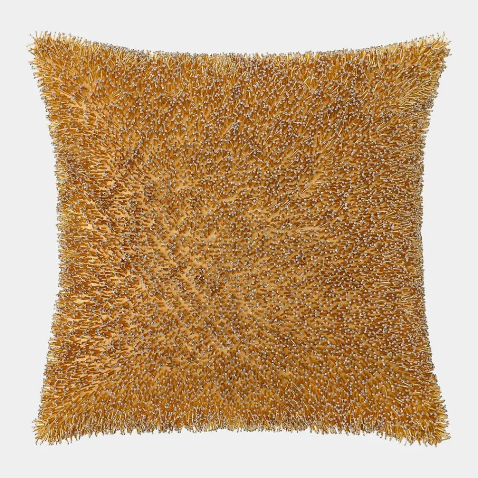 Miriam Golden Beaded Shag Pillow