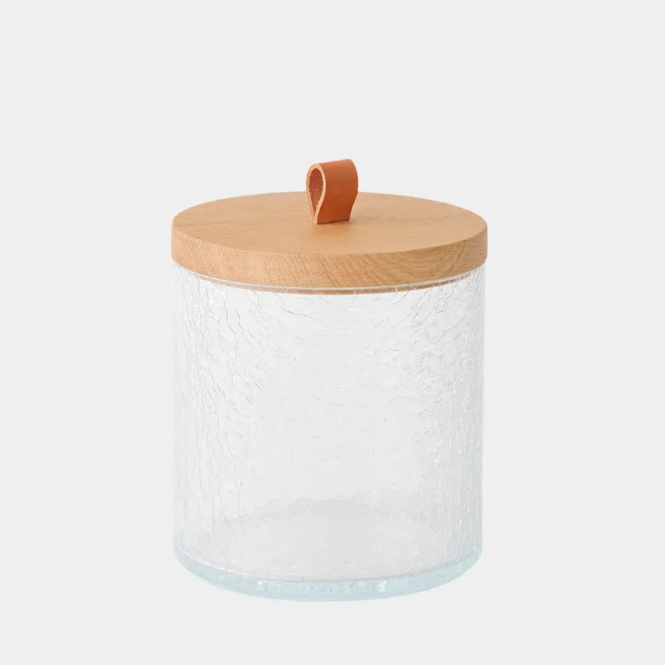 Tina Crackle Glass Canister with Lid 9"H x 7"W x 7"D