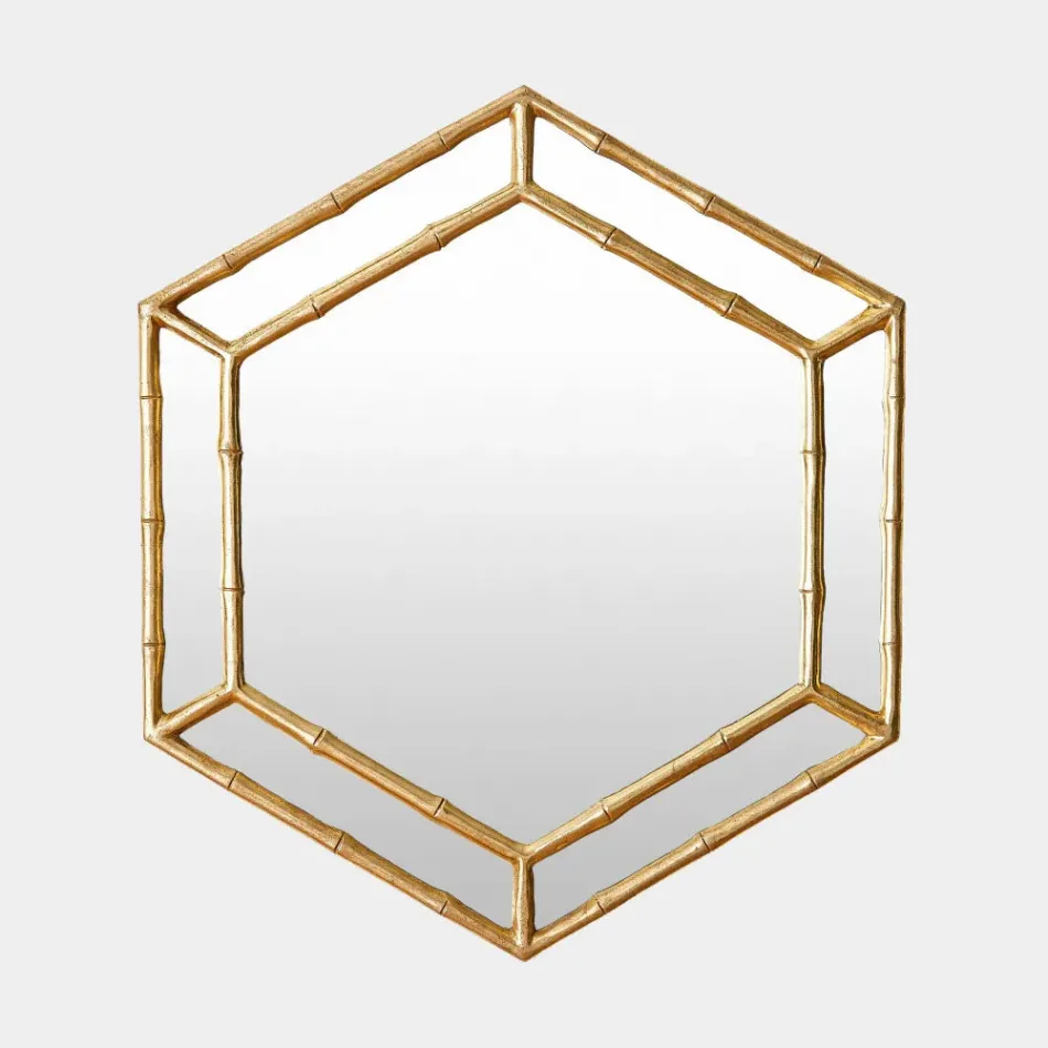 Sara Bamboo Gold Leaf Hexagon Mirror 35"H x 31"W x 1"D