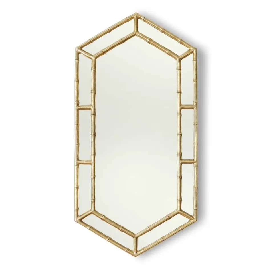 Sara Bamboo Gold Leaf Hexagon Mirror 48"H x 24"W x 1"D