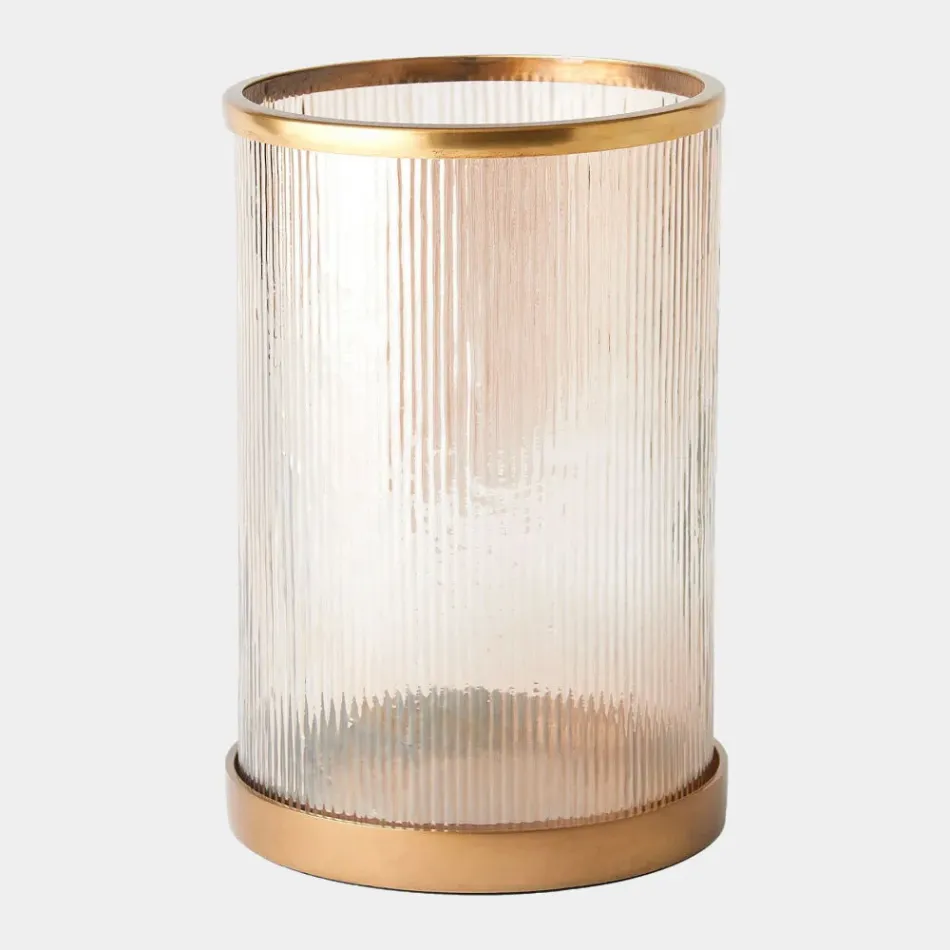 Tredough Antique Brass Luster Ribbed Hurricane