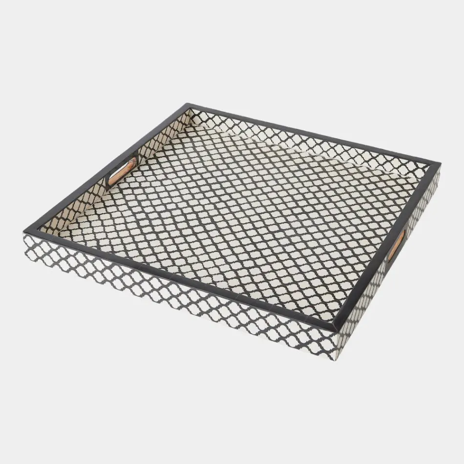 Moroccan Black/White Arabesque Tray Square
