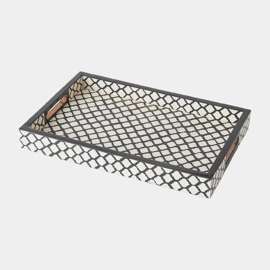 Moroccan Black/White Arabesque Tray Rectangular