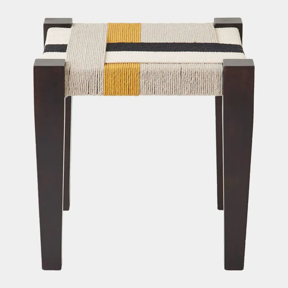 Fiori Black/Gray/White/Yellow Jute Stool
