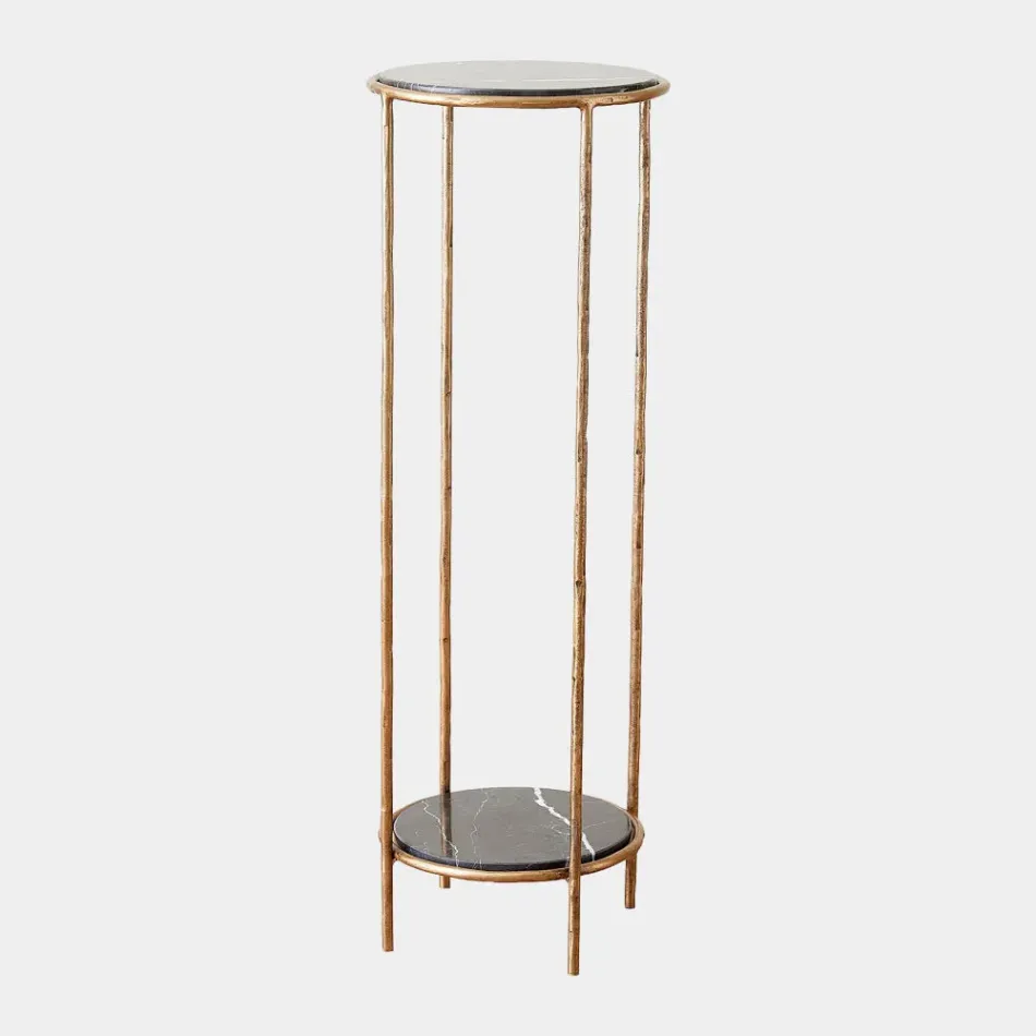 Nicky Brass-Black Marble Iron Pedestal Table 36"H x 12"W x 12"D