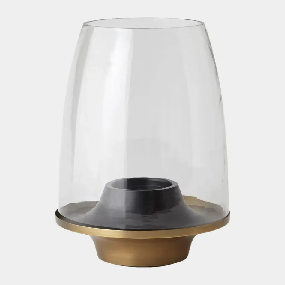 Theo Black/Brass Contemporary Hurricane 14"H x 11"W x 11"D