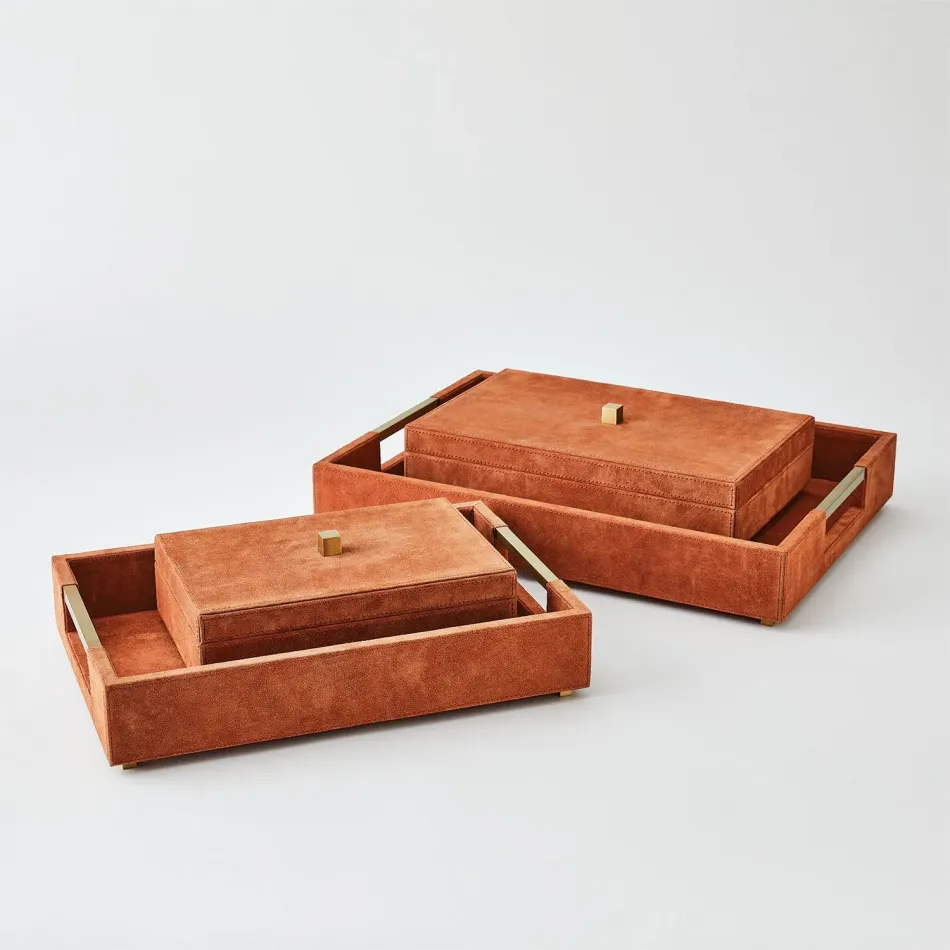 Posh Box and Tray - Rust Suede