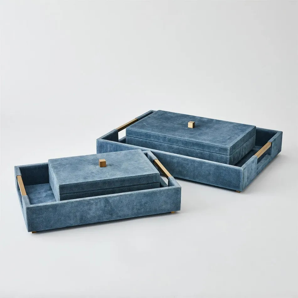 Posh Box and Tray - Dusty Blue Suede