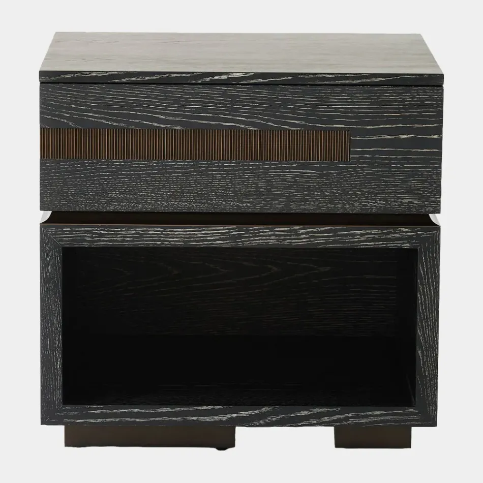 Brazil Black Cerused Oak Bedside Chest Left