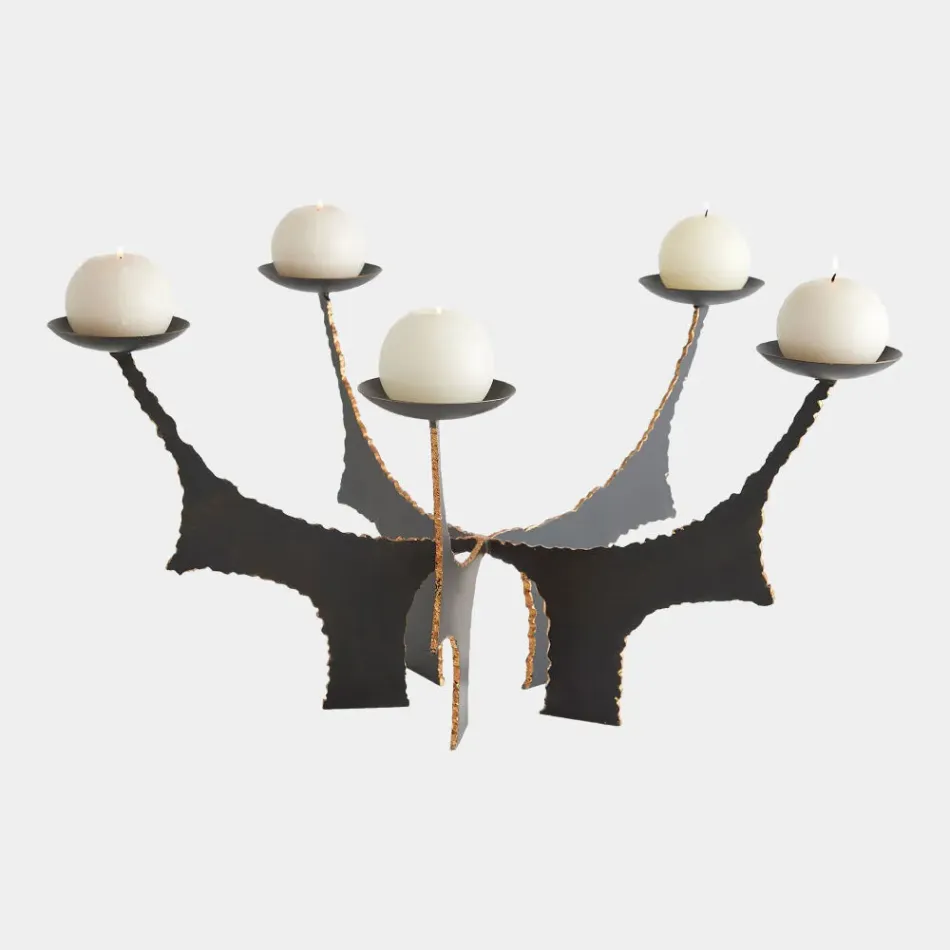 Brutalist Bronze Candleholder Holds 5 Candles