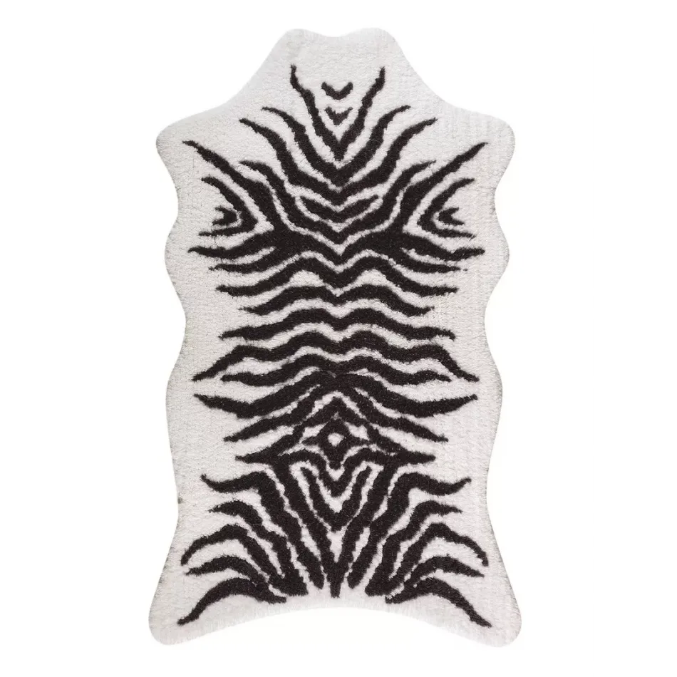 Mountain Zebra Bath Rug 35" x 59" White