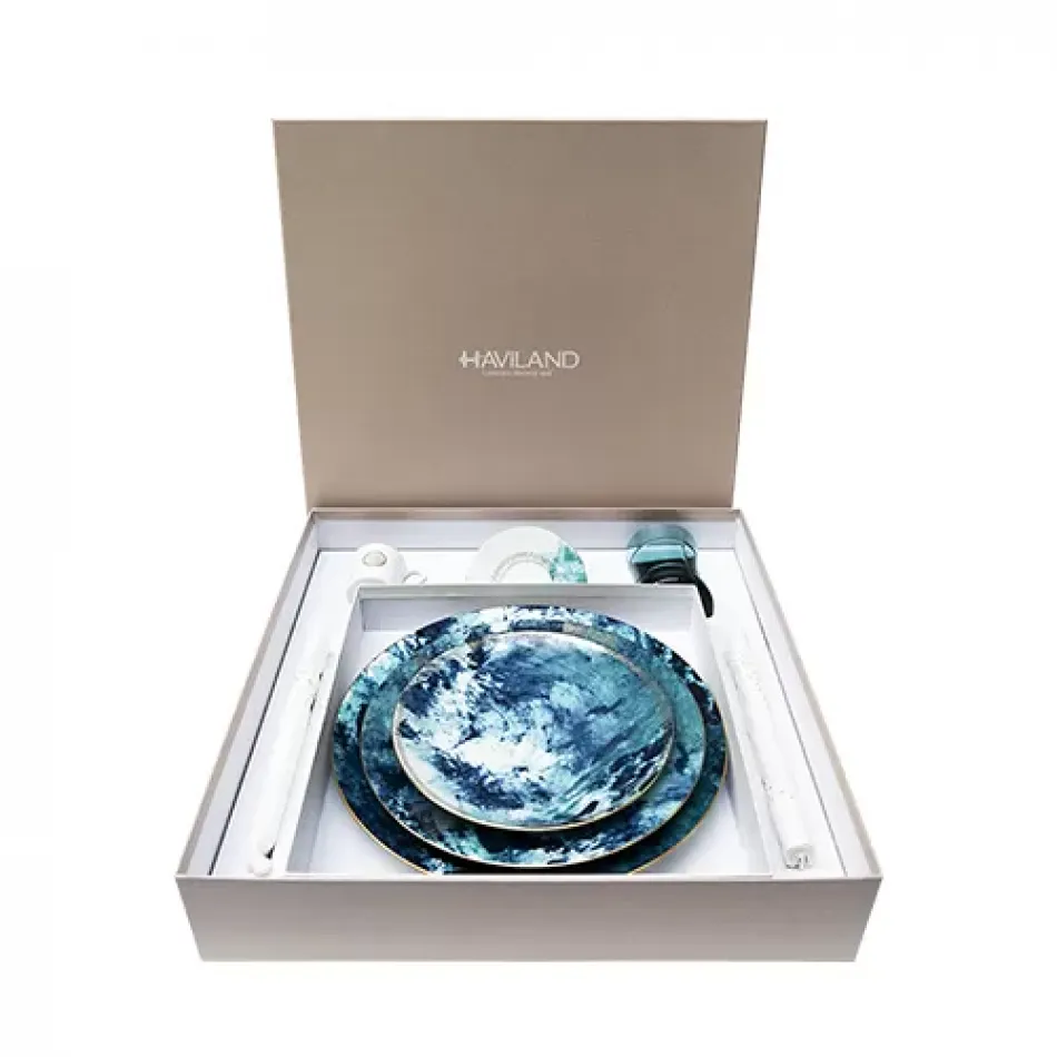 Ocean Blue/Gold Coffee Place Setting Gift Set Renaissance Paris