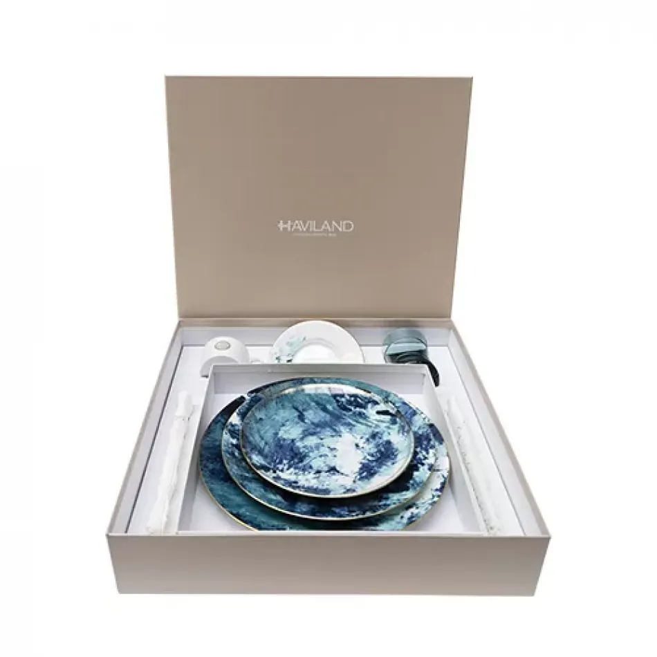 Ocean Blue/Gold Tea Place Setting Gift Set Renaissance Paris