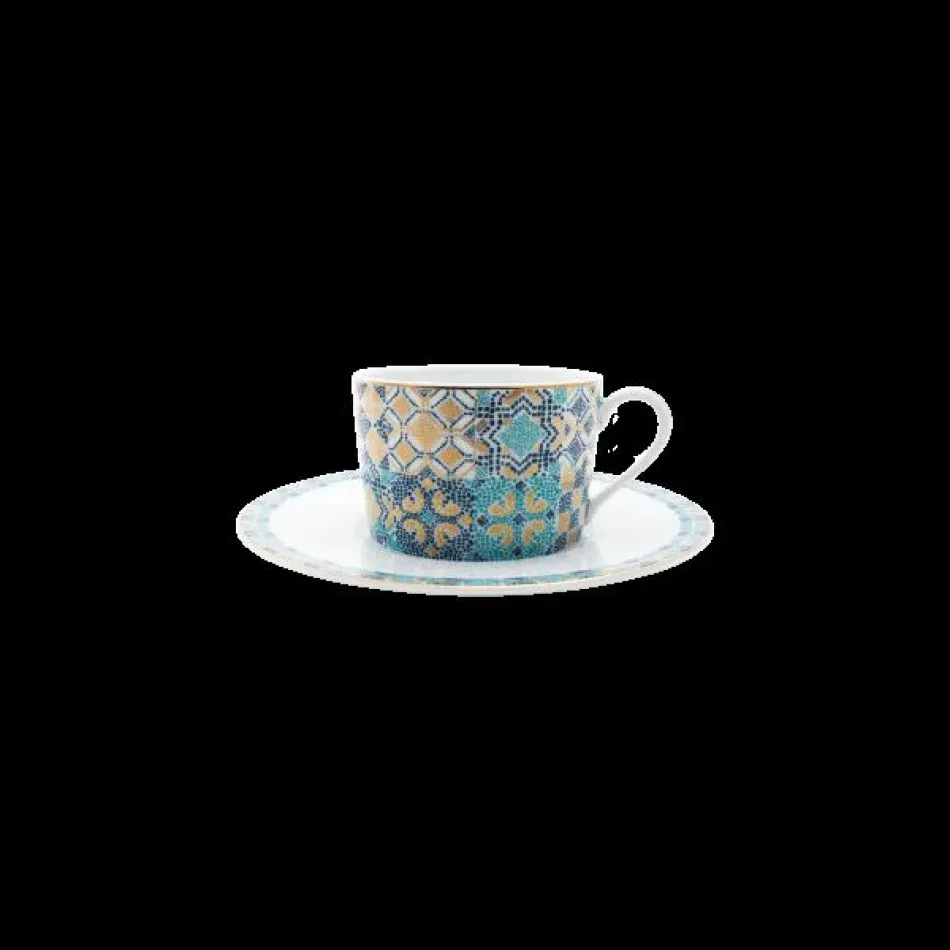 Portofino Blue/Gold Teacup And Saucer