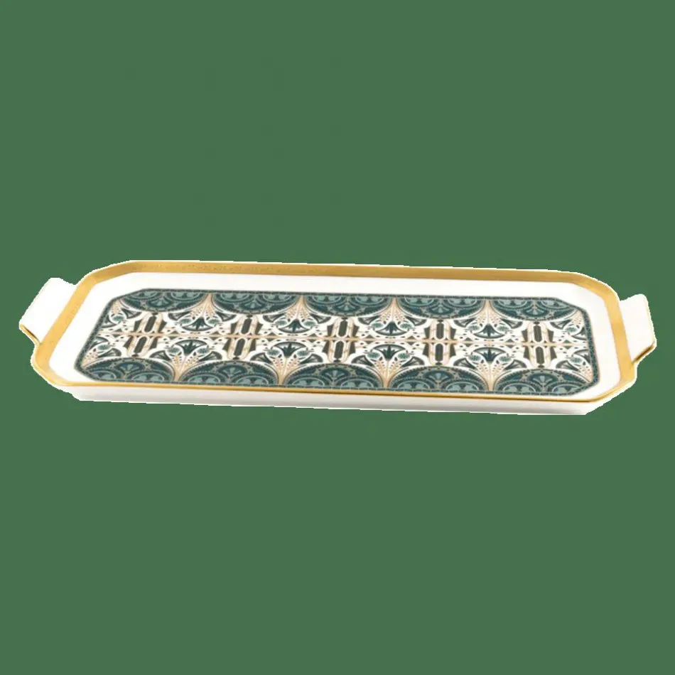 Reves Du Nil Green/Gold Oblong Cake Platter 39 Cm X 15.5 Cm