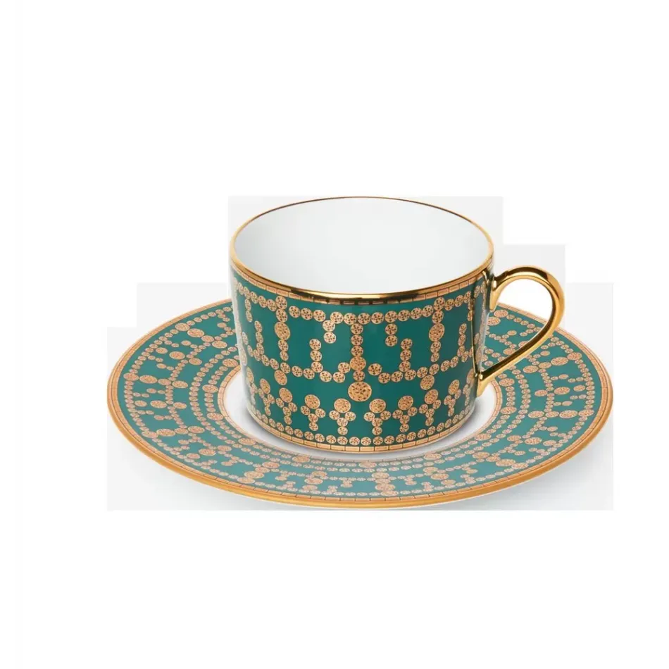 Tiara Peacock Blue/Gold Teacup And Saucer 16 Cm 14 Cl (Special Order)
