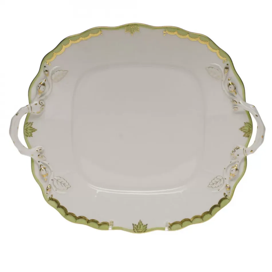 Princess Victoria Green Square Cake Plate With Handles 9.5 in Sq