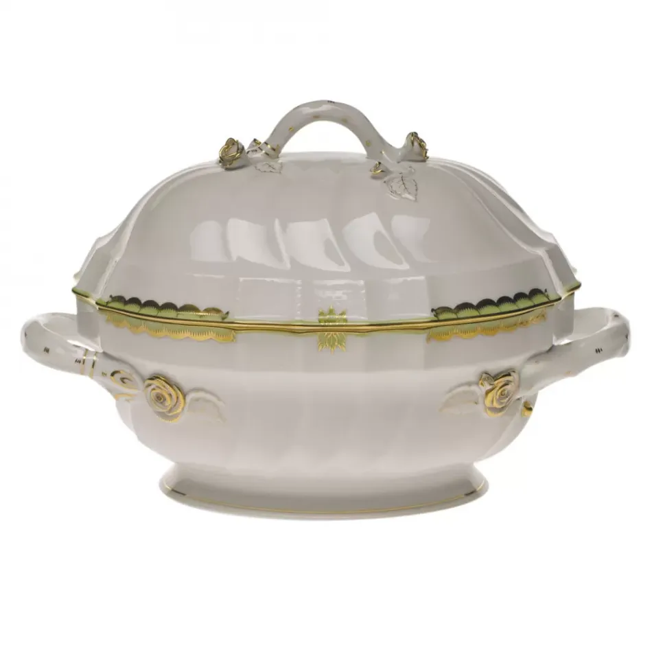 Princess Victoria Green Tureen With Branch 2 Qt 9.5 in H