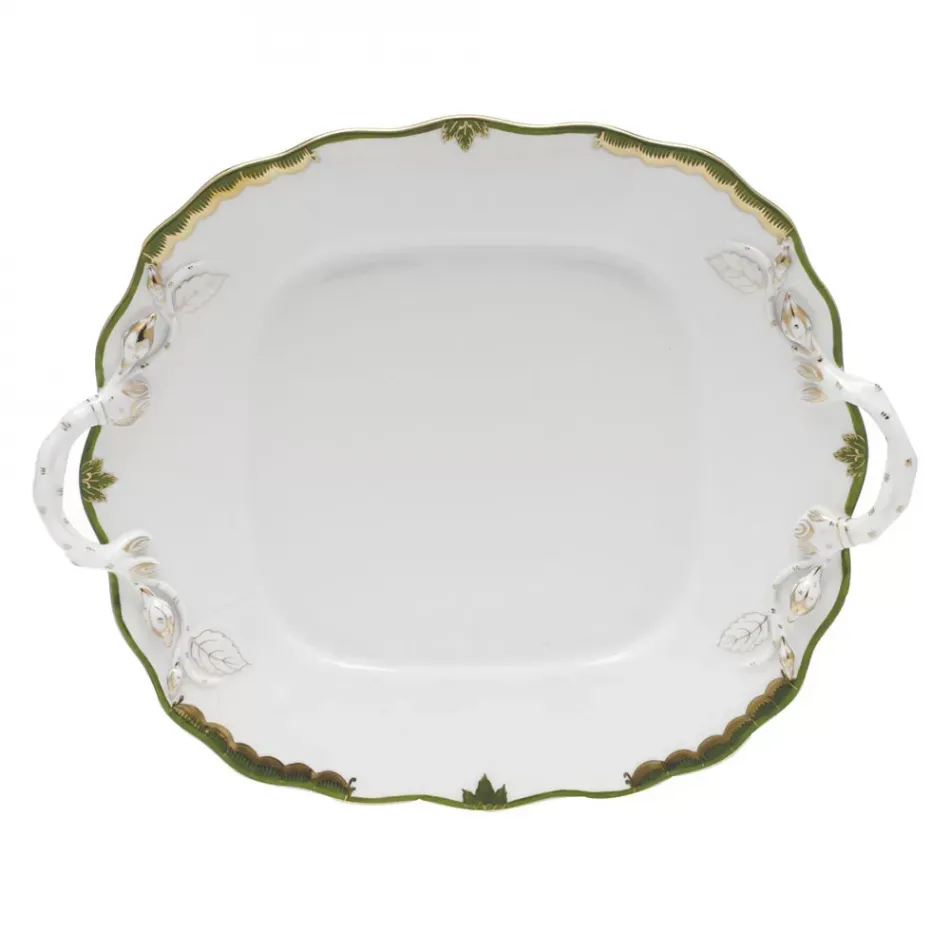 Princess Victoria Dark Green Square Cake Plate With Handles 9.5 in Sq