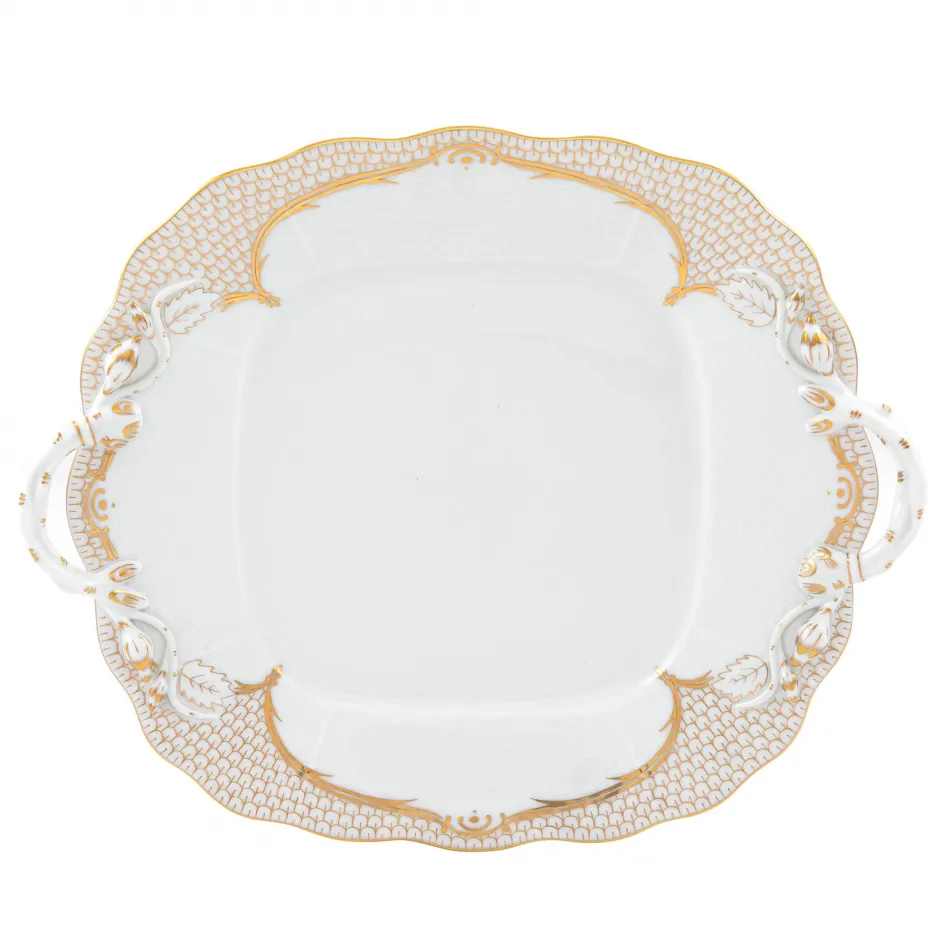 Golden Elegance Gold Square Cake Plate With Handles 9.5 in Sq