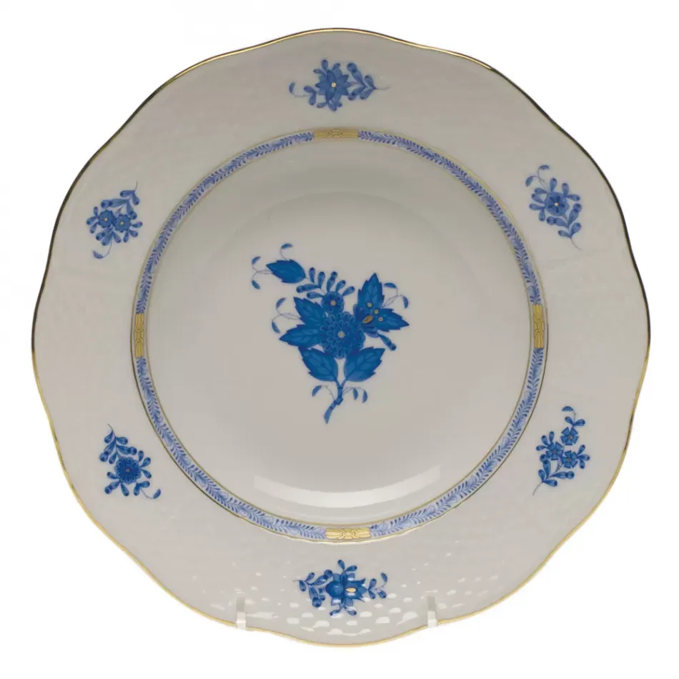 Chinese Bouquet Blue Rim Soup Plate 8 in D