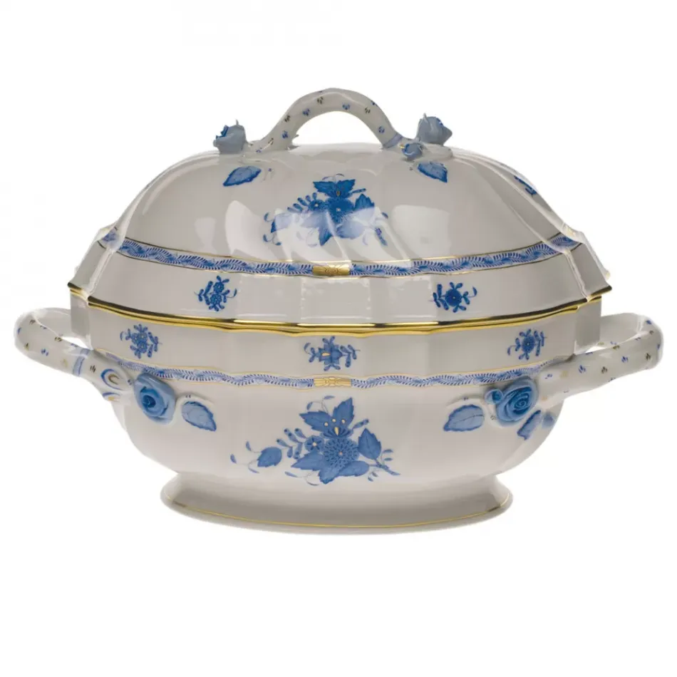 Chinese Bouquet Blue Tureen With Branch 2 Qt 9.5 in H