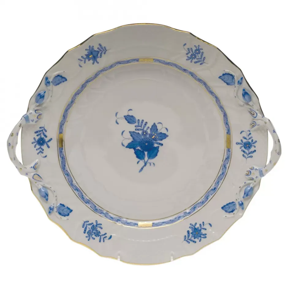 Chinese Bouquet Blue Chop Plate With Handles 12 in D