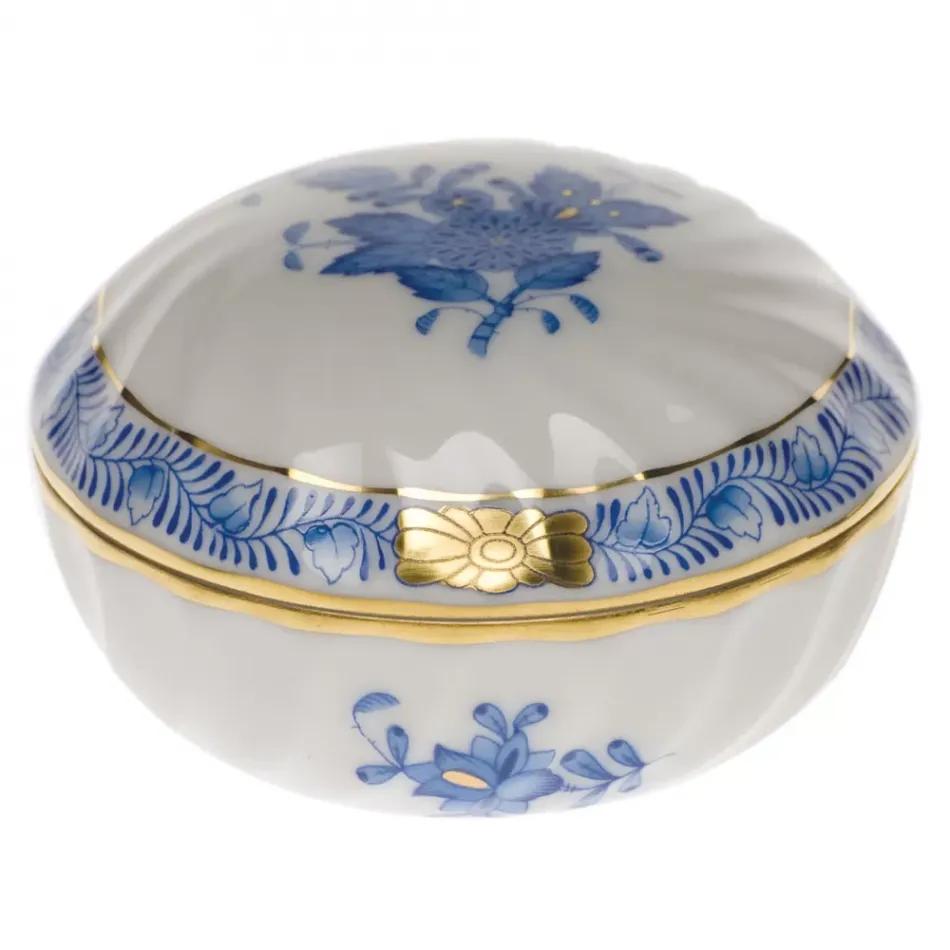 Chinese Bouquet Blue Ring Box 2.75 in D