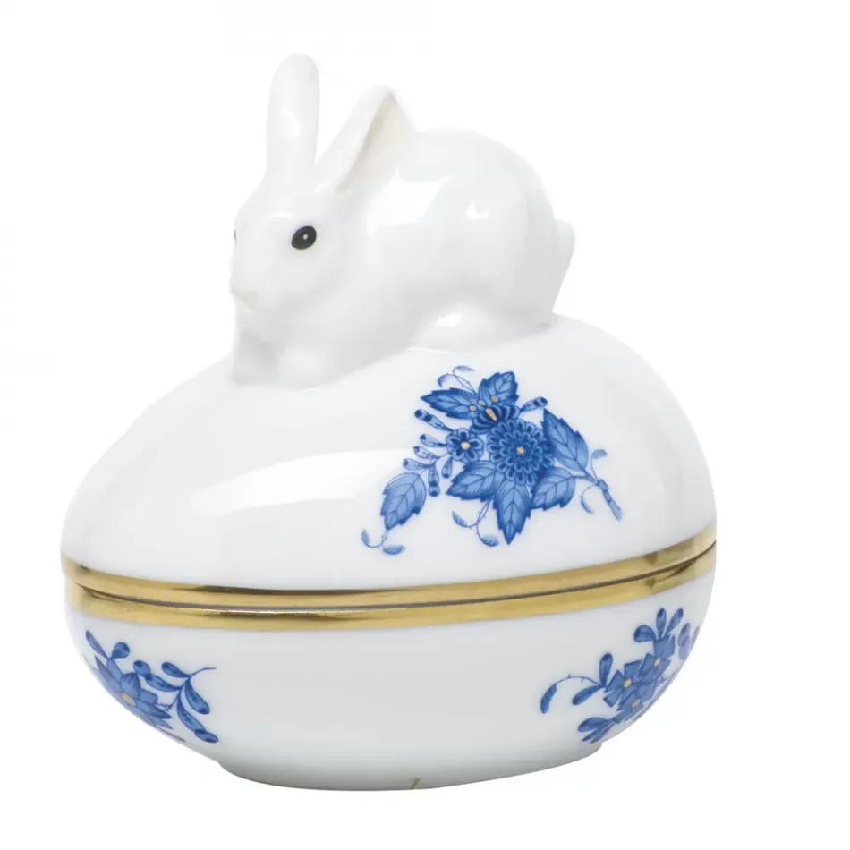 Chinese Bouquet Blue Egg Bonbon With Bunny 3 in L X 3 in H