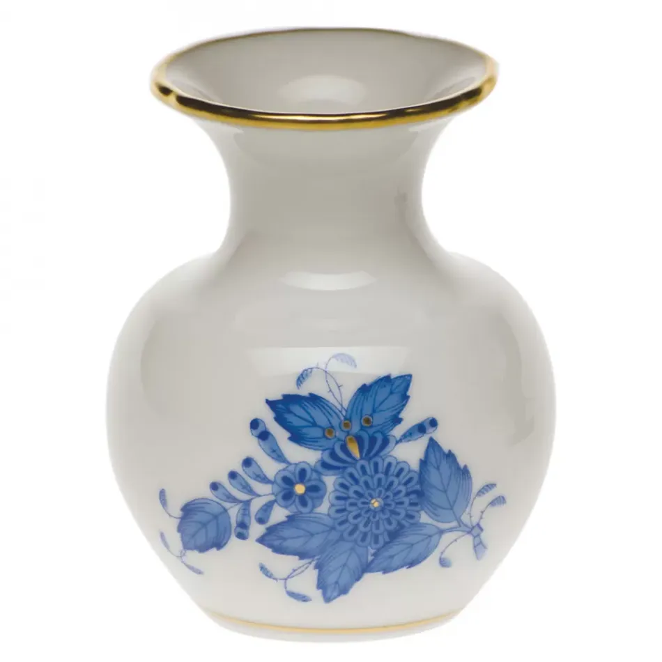 Chinese Bouquet Blue Medium Bud Vase With Lip 2.75 in H